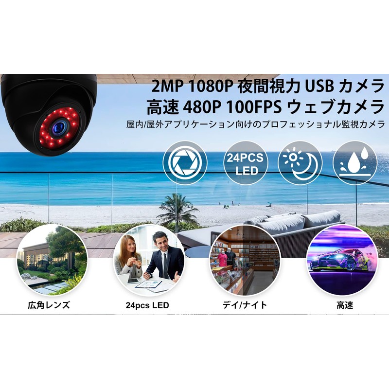 ELP 1080P Webcam 2MP Infrared Night Vision Security Camera 100fps