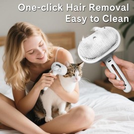 Pet Steam Brush for Dog & Cat,4-in-1 Spray Hair Removal Comb with Waterless Shampoo,Steam for Shedding & Grooming–Water Brush for Long & Short Haired Pets –Anti-Static & Skin-Friendly Design (White)