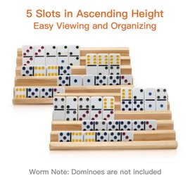 plusvivo Domino Racks Set of 2, Wooden Domino Trays Holders Organizer for Mexican Train and Other Dominoes Games 10 x 5.5 x 0.79 Inches - Dominoes NOT Included