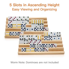 plusvivo Domino Racks Set of 2, Wooden Domino Trays Holders Organizer for Mexican Train and Other Dominoes Games 10 x 5.5 x 0.79 Inches - Dominoes NOT Included