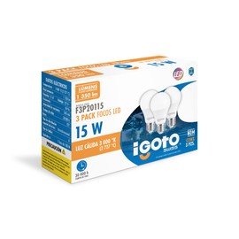 iGoto F3P20115 Pack de 3 Focos Led Consume 15w Reemplaza 100w A55 Luz Calida 3,000k 1,350 lm Omnidireccional Intensidad de corriente 240mA Altura de  