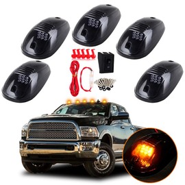 LBRST 5pcs Smoke Cab Light 9LED Amber Top Roof Running Cab Marker Lights Assembly +Wire Pack Compatible with Dodge Ram 1500 2500 3500 4500 5500 2003-2018 Pickup Trucks Roof Clearance Light