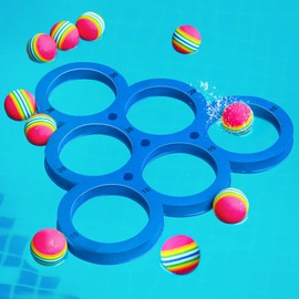 Hiboom Juego de Piscina con Puntuación, Flotadores Combinados de Espuma con 10 Bolas de Colores, Juego de Lanzamiento Flotante Juguetes de Piscina Accesorios para Fiesta Familiar (Triángulo, Azul)
