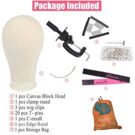 Leeven 23 Inch Canvas Wig Head Poly Manikin Head for Making Wigs Professional Mannequin Head with T Pins Clamp Stand Canvas Block Head Wig Making Accessories 23 Inch