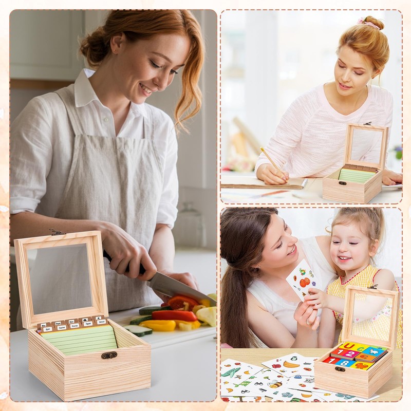 Index Card Holder 3x5, Recipe Cards Case with Clear Lid,