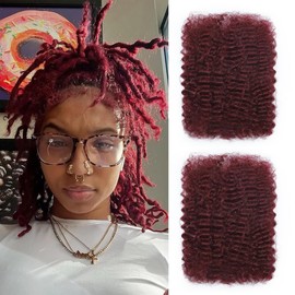 Afro Kinkys Bulk Human Hair for Dreadlock Extensions Repair Locs Burgundy Mini Twist Braiding Afro Kinky Human Hair for Locs 10 inch 50g/pack