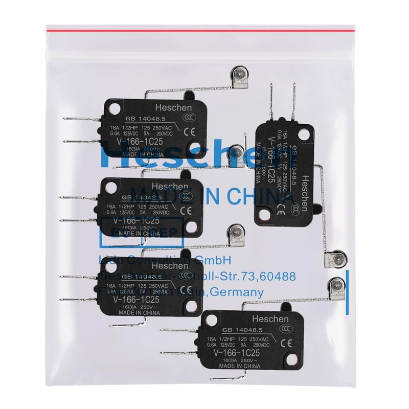 Heschen Microswitch, V-166-1C25, SPDT, Long Roller Lever, 16A 250VAC, Pack