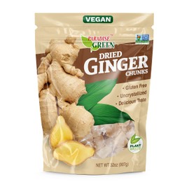Paradise Green Dried Ginger Chunks, Uncrystallized | Vegan | Plant Based | Non-GMO, 32 oz