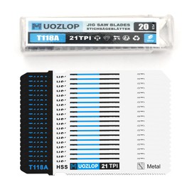 MUOZLOP20pcsT118A Jigsaw Blades，21TPI Jig Saw Blades with Storage Case,T-Shank jig Saw Blades for Metal Cutting (20pcsT118A)