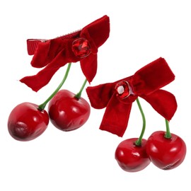 WOONEKY Cute Cherry Hairpin Hair Accessories Soft Velvet Clips Fruit Shape Hair Bow Multi-purpose for Girls