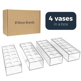 4 Pack 12" Clear Acrylic Flower Vase Rectangular Floral Centerpiece for Dining Table Modern Flower Arrangement for Home Decor or Weddings