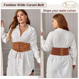 JASGOOD Wide Elastic Corset Belt for Women Vintage Lace-up Tied Waspie Waist Belt for Dress