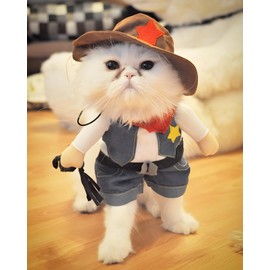 DELIFUR Christmas costumes,The Cowboy for Party Christmas Special Events Costume,West CowBoy Uniform with Hat, Funny Pet Cowboy Outfit Clothing for Dog Cat (M)