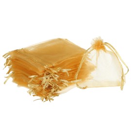 MECCANIXITY 100pcs Organza Bags 4x5 Inch Drawstring Favor Pouches Sheer Mesh Bag for Gift Jewelry Wedding Party Christmas Candy Gold