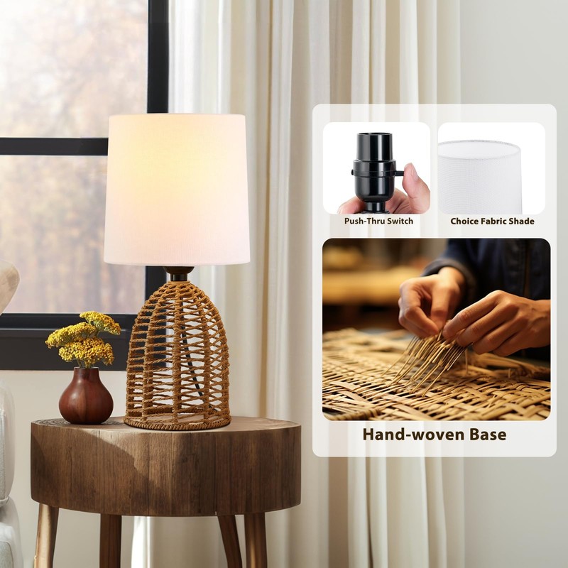 EJIAXIN Rattan Lamp Boho Lamps Set of 2-13.75" Mini Farmhouse