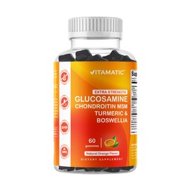 Vitamatic Extra Strength Glucosamine Chondroitin Gummies with MSM, Turmeric & Boswellia – 60 Pectin-Based Gummies Advanced Joint Support Formula – Sugar-Free, Non-GMO, Gelatin-Free