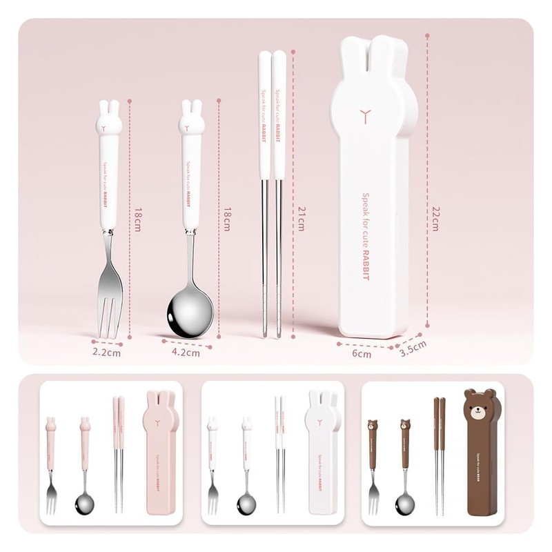 Cutlery, Chopsticks, Spoon, Fork, Storage Case, 3-Piece Set, Stainless Steel,
