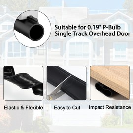 Taaizau Garage Door Bottom 0.19" P-Bulb Seal Strip, Replacement Rubber Weather Stripping, for Single Slot Overhead Door Weatherproof & Buffering (201''L, Black)