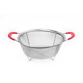 Hercules Chef by Mundial Stainless Steel Colander Strainer with Red Silicone Handles - 9.8"