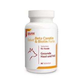 DOLFOS PETS - Beta-Carotin und Biotin Forte 90 Tabletten - Ergänzungsmittel für gesundes Fell und Haut bei Hunden - Geeignet für alle Rassen und Altersgruppen - Rezept aus Natürlichen Zutaten