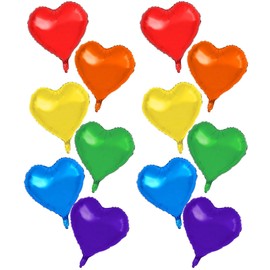 18 Pcs Rainbow Heart Shape Balloons Foil, 18inch Red Orange Yellow Green Blue Purple Foil Valentines Balloons for Kids Candy Birthday Wedding Baby Shower Decoration