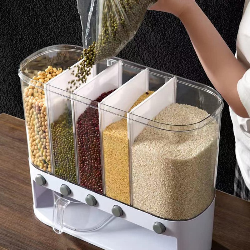 Xilei Dry Food Dispenser,Wall mounted 5 Grid Cereal Dispenser,Rice dispenser