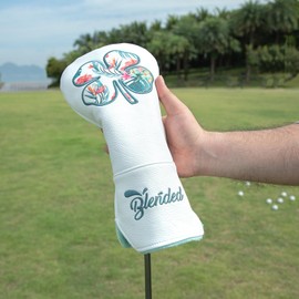 BAIRBRE Golf Club Covers White Lucky Clover Golf Head Covers Driver Covers Fariway Wood Headcover Hybrid Covers Leather Golf Headcover with Number Tag for All Brand
