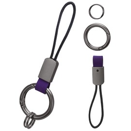 Whtawtaw Microfiber Leather Keychain Key Fob, Wrist Lanyard Wristlet Key Chain for Car Key with 2 Key Rings, Universal Zinc Alloy Buckle Frosted Finger Ring Car Key Holder (Purple)