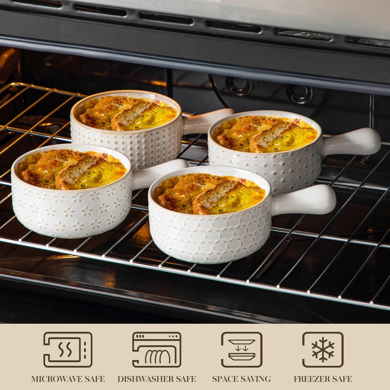 MALACASA French Onion Soup Bowls with Handles - 20 oz