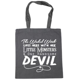 Hippowarehouse The Wicked Witch lives here with her Little Monsters and one Handsome Devil Tote Shopping Gym Beach Bag 42cm x38cm, 10 litres