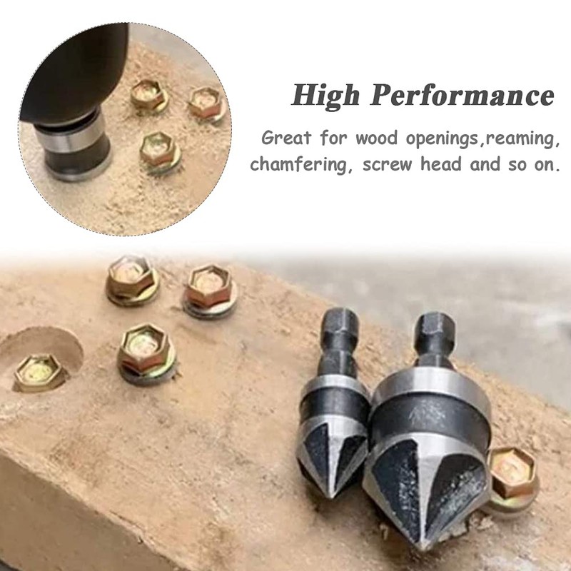 Mesee 3 Pieces 5 Flute 90 Degree Chamfering Countersink Drill