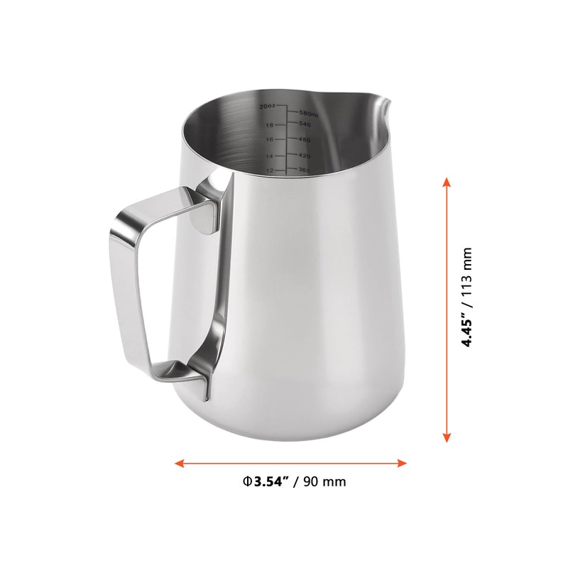 SINJEUN 20 oz/600 ml Milk Frothing Pitcher, Stainless Steel Milk
