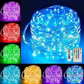 50FT 150 LED Solar Rope Lights, 18 Colors with Timer, 5 Modes, Waterproof Plug-in Remote Control Camping String Lights for Outside, Camping, Classroom, Party, Festival Decoration Solar Lights Outdoor