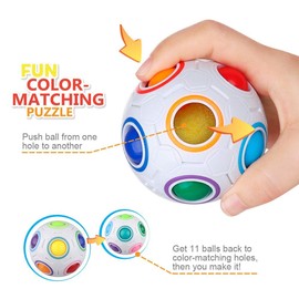 Coogam Magic Rainbow Ball Color Matching 3D Fidget Cube Puzzle Toy Brain Teaser Game for Kids Adults