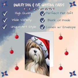 Doggie of the Day Christmas Santa Hat Tibetan Terrier Dog Note Cards - Adorable Pets Invitation Cards with Envelopes - Pet Artwork Christmas Note Cards (1 Note Card)