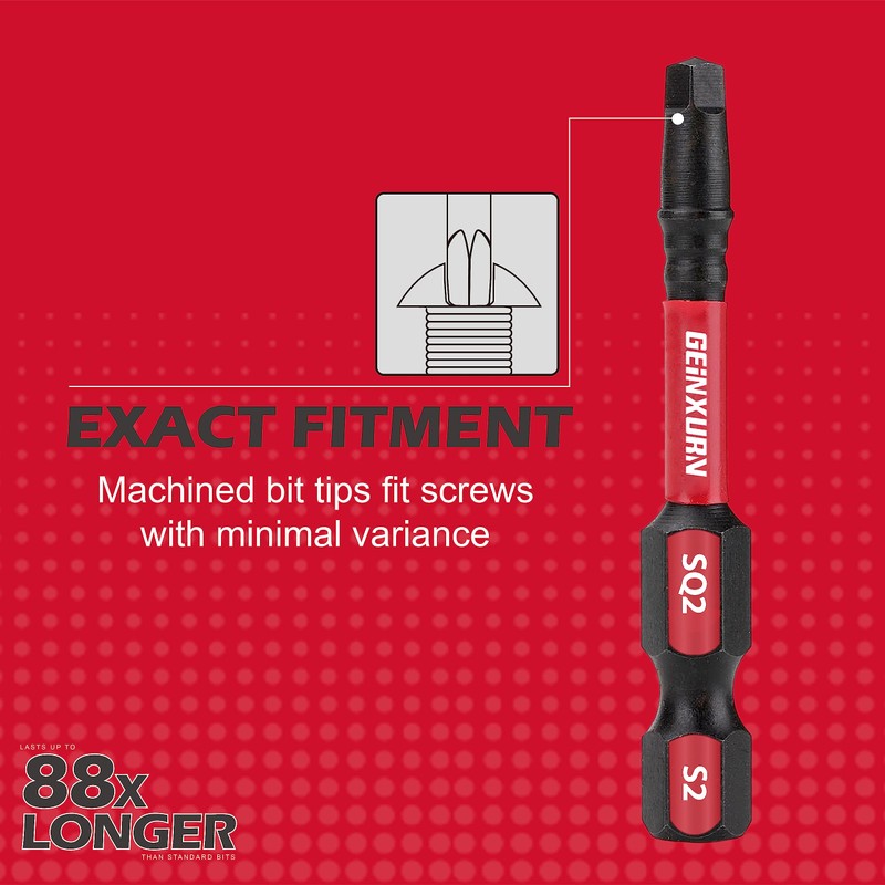 GEINXURN Impact Tough #2 Square 2 in. Insert Driver Bits,15Pack