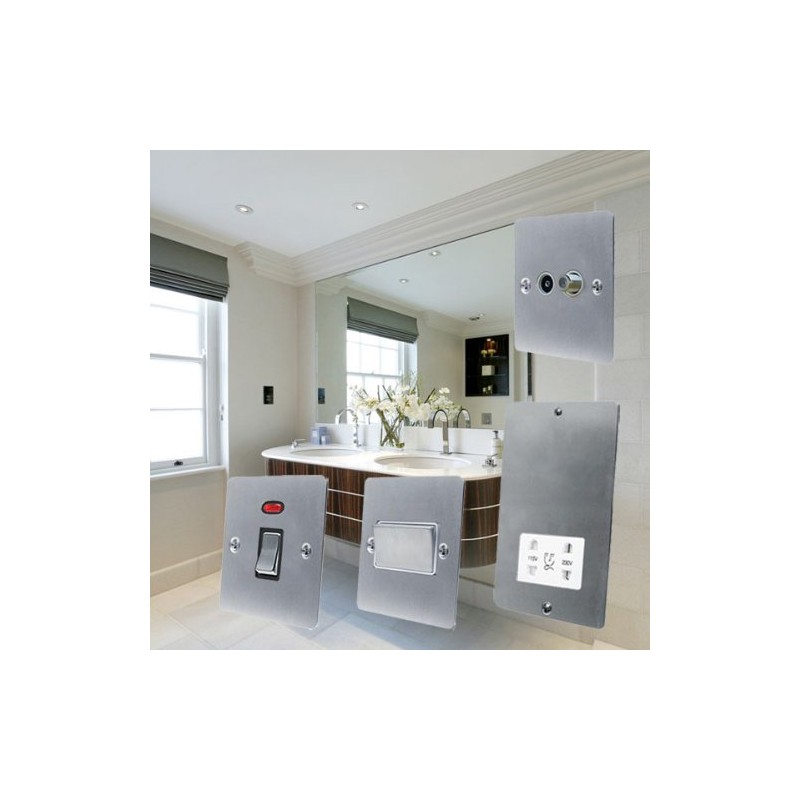 Light Switch Double 2 Gang - Satin Matt Chrome Flat