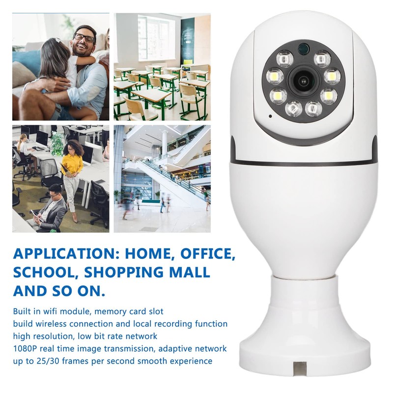 ASHATA E27 Light Bulb Security Camera, 2MP HD Smart Light