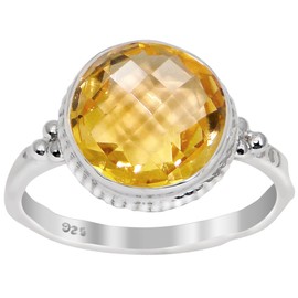 Orchid Jewelry 925 Sterling Silver Promise Rings For Women - Delightful 3.2 Carats Yellow Citrine with perfect Bezel Setting in a Round Shape