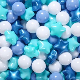 STARBOLO Ball Pit Balls for Ball Pits - 200 Pcs Blue Star and Round Balls Crush Proof Plastic Children's Toy Balls Star Ocean Balls for Birthday Party Pool Indoor Outdoor