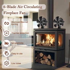 Kizaten Fireplace Fan without Electricity, 6 Blades Quiet Operation Fireplace Fan, Heat-Powered Fireplace Fan for Wood Burner/Fireplace