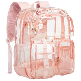 Vorspack - Mochila transparente para la escuela, resistente para niñas y niños, mochilas transparentes grandes para el trabajo, la universidad, viajes, Rosado, Large, Transparente