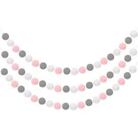 sourcing map 3pcs Pom Pom Garland 6.6 ft 30 Balls Colorful Felt Ball Garland for Wall Christmas Tree Decor Birthday Banner Easter Party Decorations, Pink, Grey, White