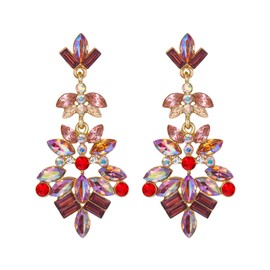 EleQueen Fashion Vintage Style Statement Drop Dangle Earrings Multicolor Marquise Square Cluster Art Deco Crystal Earrings for Women Bridal