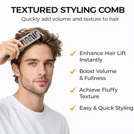 2-in-1 Volumizing Texture Comb for Men, Wide & Fine Tooth Hair Comb for Root Lift & Anti-Frizz Styling, Lightweight Portable Grooming Tool with Non-Slip Grip, All Hair Types (Premium Gray)