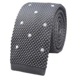 Ctskyte Mens Dark Grey Slim cut Knitted Neck Ties White Polka Dots Fashion Winter Smart Necktie for Husband