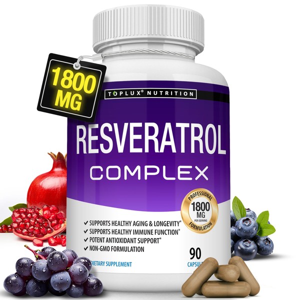 Toplux Resveratrol Supplement 1800 mg Antioxidant Complex - Highly Potent
