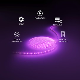 CALEX LED Strip Light, 20 Meters, RGB + CCT Individual Control, 1400 Lumens, for Indoor Use, Cool to Warm White & Colour Lighting, Music Sync, Remote Control