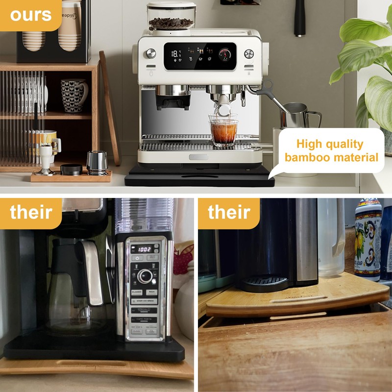 MinBoo Bamboo Appliance Slider,Sliding Tray for Coffee Maker, Kitchen Countertop