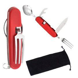 GHPKOTW 1 Stück Klappbesteck 4 in 1, Edelstahl, Campingbesteck Set, Outdoor Besteck, Tragbares Besteck, Wanderbesteck, Picknick Besteck